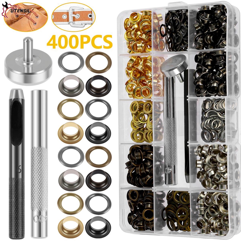 ชุดเครื่องมือเจาะรูตาไก่ ทองเหลือง [4 สี 400 ชิ้น] Grommet Kit สําหรับผ้า หนัง ผ้าใบ