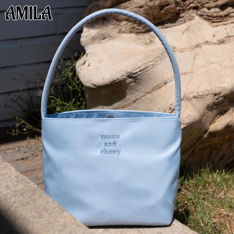 Amila กระเป๋าสะพายใต้วงแขน ไนล่อน สีพื้น แบบพกพา สไตล์เกาหลี สําหรับผู้หญิง