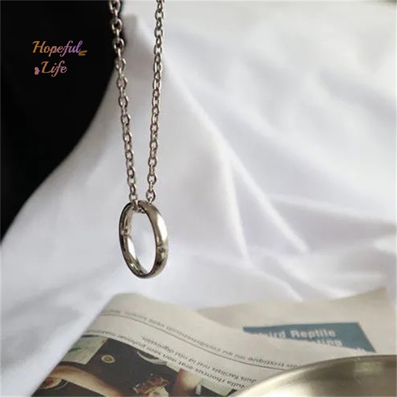 [HLS] สร้อยคอจี้แหวนแฟชั่นโลหะสีเงินสร้อยคอโซ่คู่ผู้ชายผู้หญิงเครื่องประดับฮิปฮอป