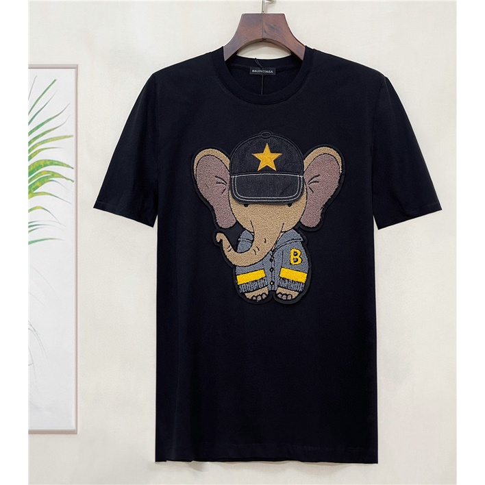 Balenc1aga ใหม่ เสื้อยืดลําลอง ผ้าฝ้าย แขนสั้น คอกลม ปักลายช้าง สําหรับผู้ชาย S-4XL