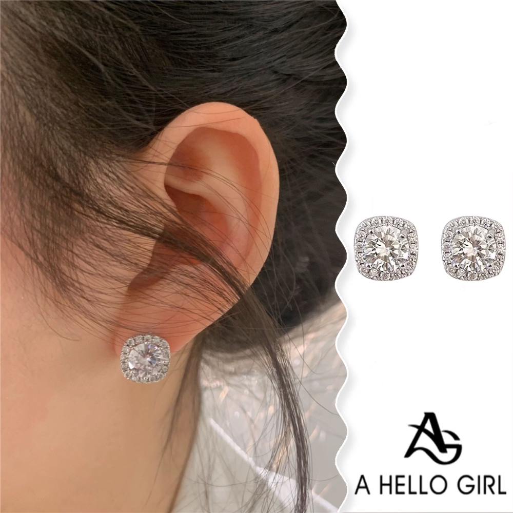 A HELLO GIRL ต่างหูเพทาย ทรงสี่เหลี่ยม ประดับเพชร หรูหรา ระดับไฮเอนด์ แฟชั่นฤดูใบไม้ผลิ สําหรับผู้หญิง