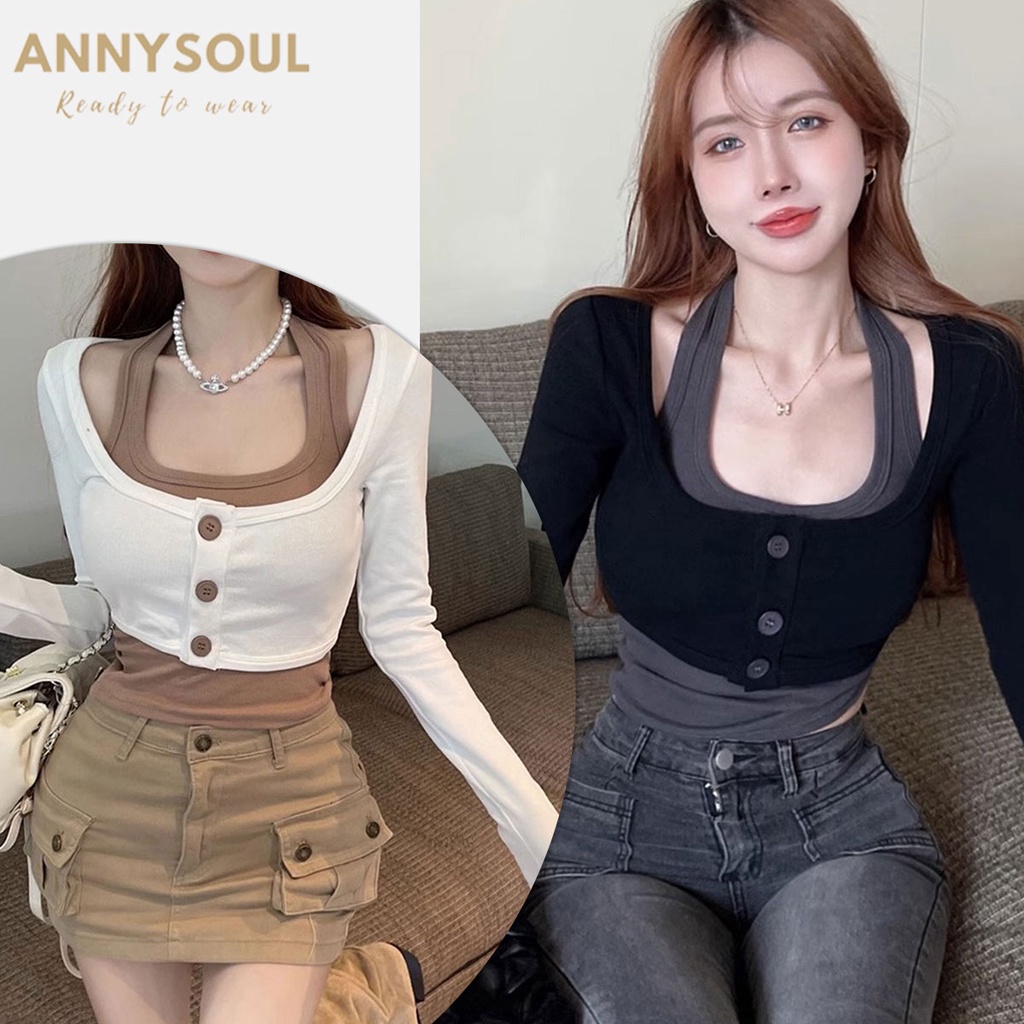 เสื้อยืดแขนยาว ทรงสลิมฟิต เซ็กซี่ สไตล์เกาหลี แฟชั่นฤดูใบไม้ร่วง