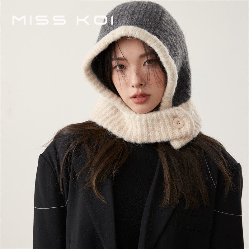 Misskoi [พร้อมส่ง] หมวกบักเก็ต ผ้าวูลถัก ป้องกันหู ให้ความอบอุ่น แฟชั่นฤดูหนาว สําหรับผู้หญิง