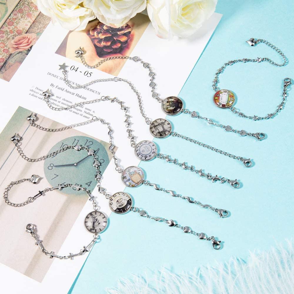 กรอบสร้อยข้อมือ สเตนเลส 304 ทรงกลม แบน 16 มม. 14 ชิ้น และถาดเปล่า 14 ชิ้น สําหรับทําเครื่องประดับ DIY 28 ชิ้น 1 กล่อง