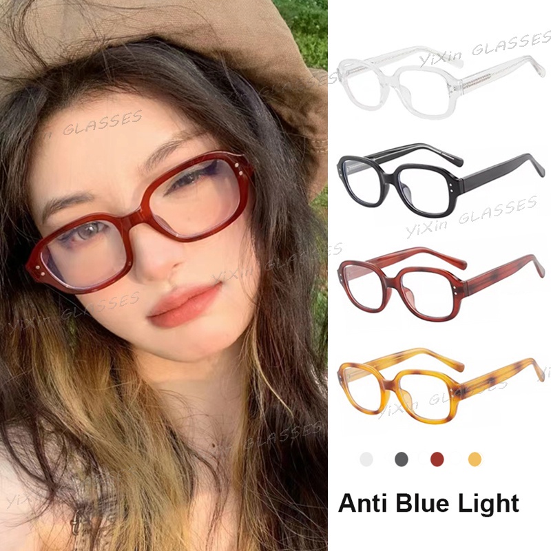 แว่นตากันแดด Y2K เลนส์ใส ทรงวงรี ป้องกันแสงสีฟ้า สไตล์เรโทร สําหรับผู้หญิง และผู้ชาย