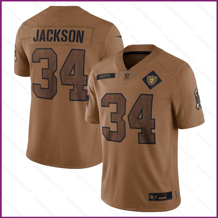 Yx 2023-2024 เสื้อยืดลําลอง แขนสั้น พิมพ์ลาย NFL Las Vegas Raiders Game Bo Jackson Jersey Salute To Service พลัสไซซ์