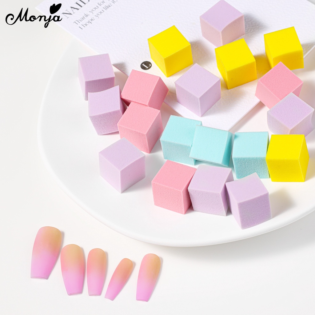 Monja แสตมป์ฟองน้ํา ทรงสี่เหลี่ยม ไล่โทนสี หลากสี สําหรับตกแต่งเล็บ DIY 25 ชิ้น
