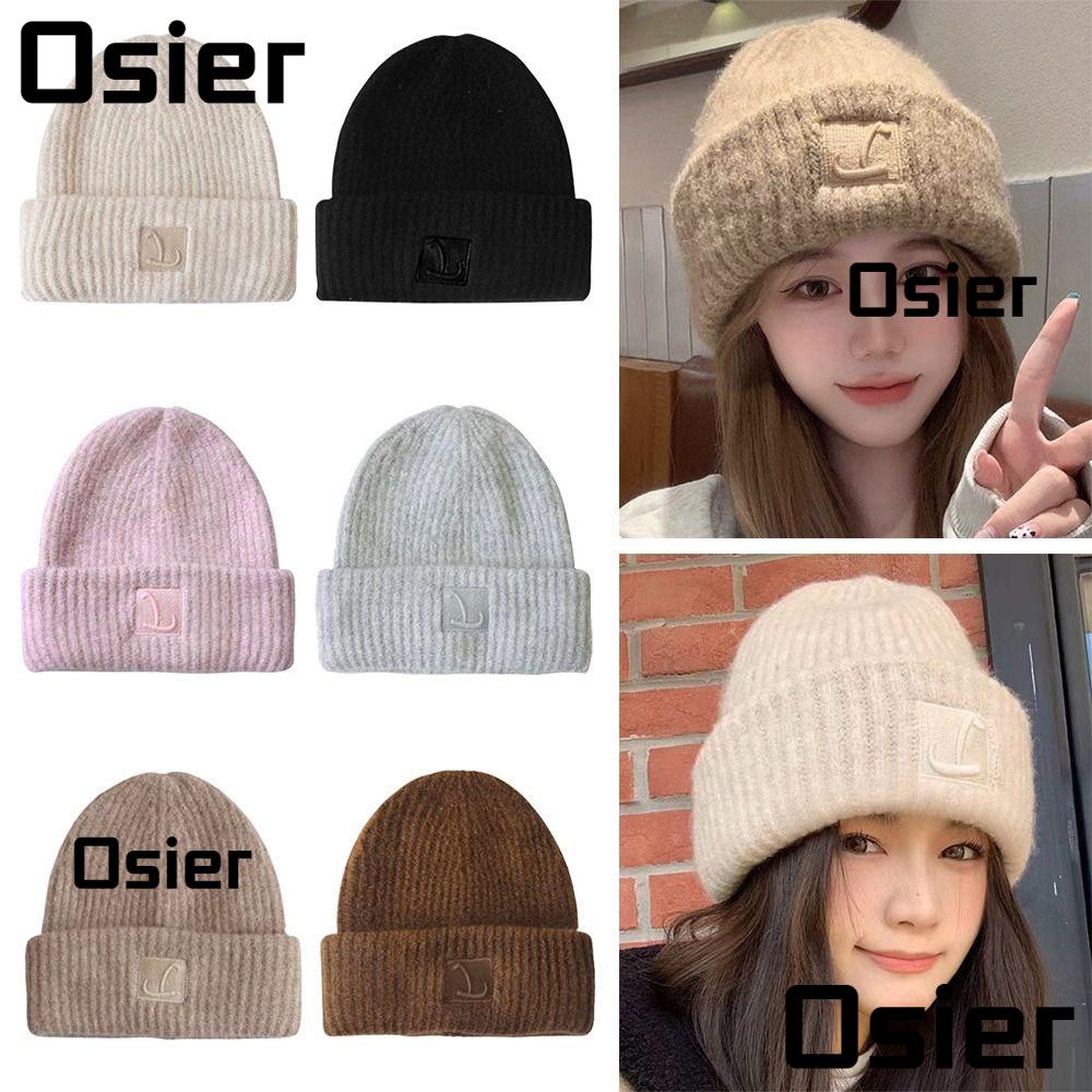 Osier1 หมวกบีนนี่ ผ้าถัก สีพื้น อบอุ่น สไตล์ฮิปฮอป แฟชั่นสําหรับผู้หญิง