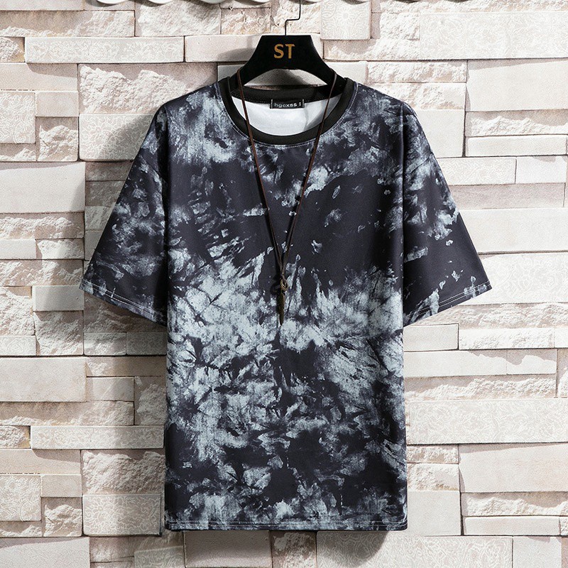 เสื้อยืดลําลอง แขนสั้น คอกลม ระบายอากาศได้ดี สีมัดย้อม แฟชั่นฤดูร้อน สไตล์เกาหลี สําหรับผู้ชาย และผู้หญิง