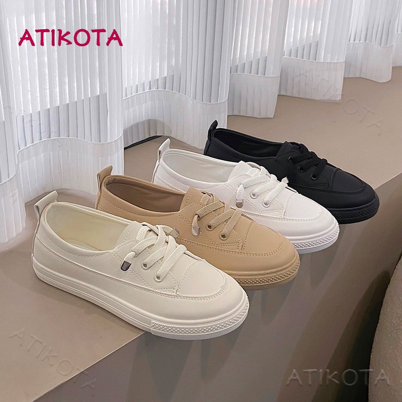 Atikota รองเท้าผ้าใบลําลองแฟชั่น สีพื้น น้ําหนักเบา ระบายอากาศ เหมาะกับการเล่นกีฬา สําหรับสตรี