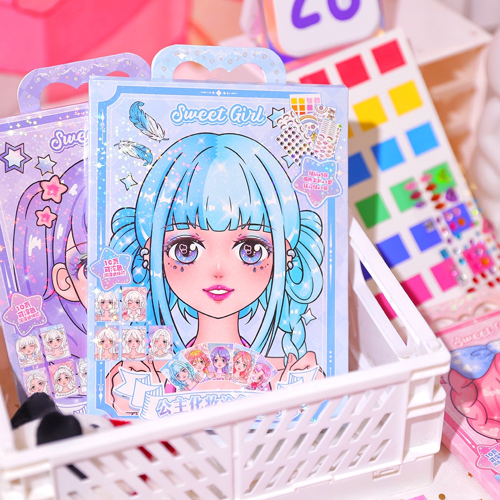 ชุดสติกเกอร์แต่งหน้า เปลี่ยนสีได้ สไตล์เจ้าหญิง ของเล่นเสริมการเรียนรู้ สําหรับเด็ก YL179