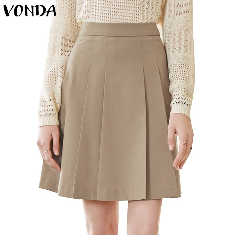 Vonda กระโปรงพลีทลําลอง สีพื้น สไตล์เกาหลี สําหรับผู้หญิง