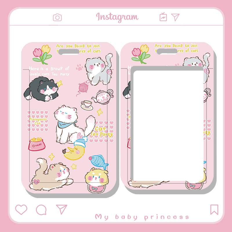 ซองใส่บัตรนักเรียน ลายแมว สีชมพู พร้อมสายคล้อง สําหรับใส่บัตรรถบัส หมอ พยาบาล