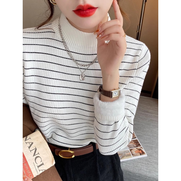 เสื้อแขนยาว ผ้าฟลีซ แบบถัก คอสูง เข้ารูป แฟชั่นฤดูใบไม้ร่วง และฤดูหนาว สําหรับผู้หญิง