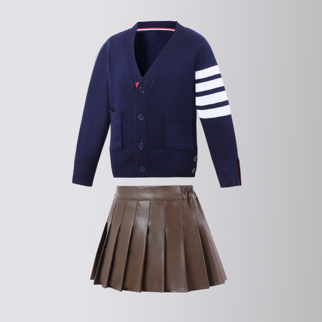 กระโปรงพลีท หนัง PU เอวสูง ทรงเอ สีพื้น สําหรับเด็กผู้หญิง - รูปที่ 6