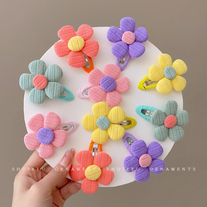 2 ชุด แฟชั่นเกาหลี หวาน น่ารัก เด็ก สีลูกกวาด ดอกไม้ BB กิ๊บ ผ้าโพกศีรษะ