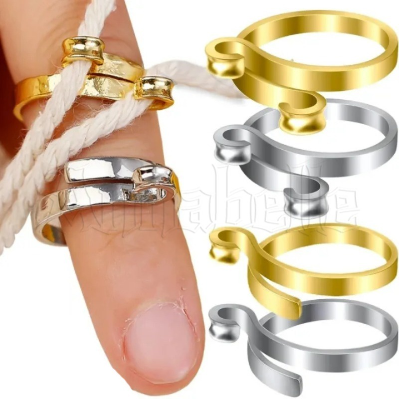Golden Silver Faster Holder Thimble / DIY เครื่องมือห่วงไหมพรมถักนิตติ้ง โลหะผสม สร้างสรรค์ / แหวนโลหะถักโครเชต์ ปรับได้ / อุปกรณ์เย็บผ้าโครเชต์ ที่บ้าน มินิมอล