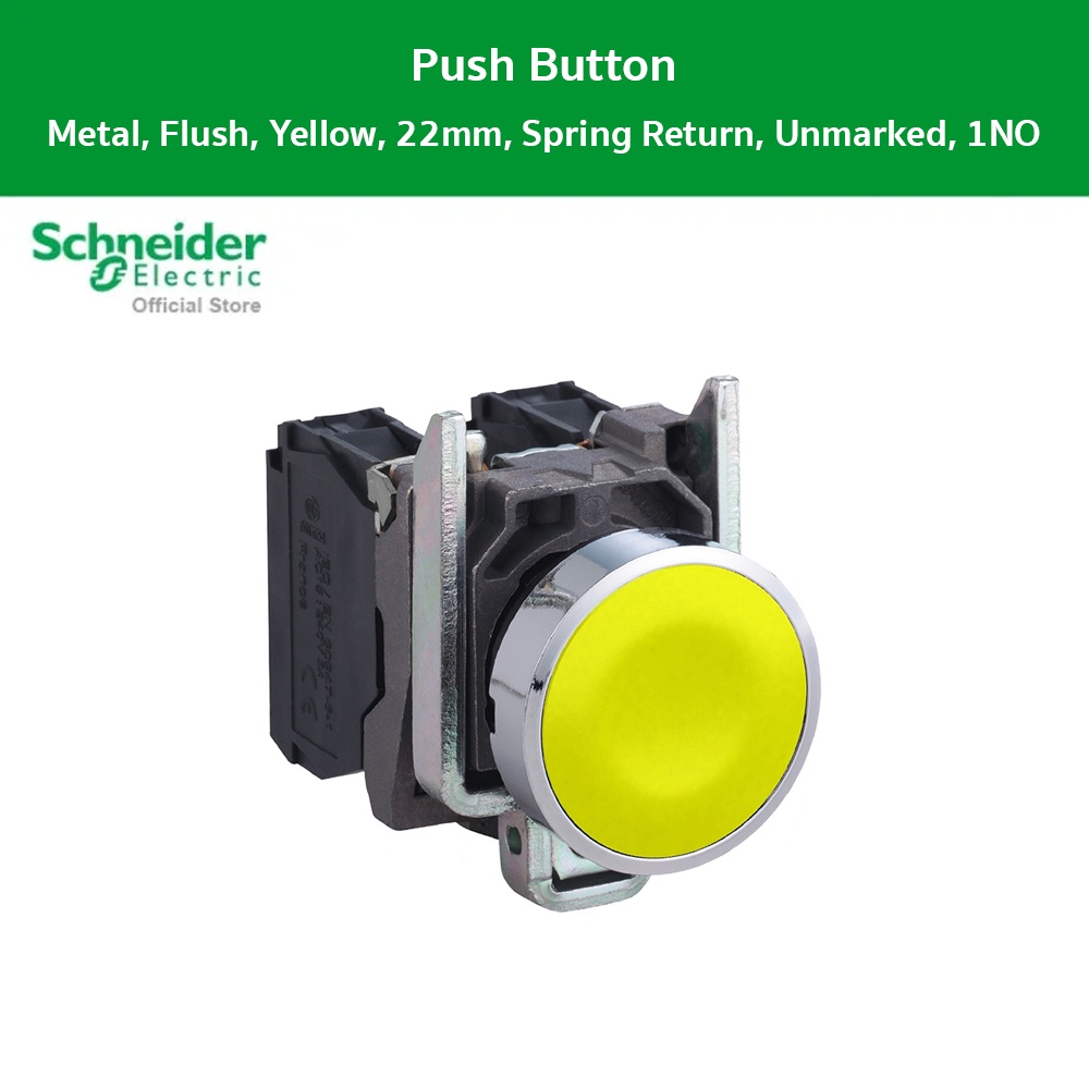 Schneider XB4BA51(ZB4BZ101+ZB4BA5) สวิตซ์ปุ่มกดสีเหลืองแบบ1คอนแทค วัสดุตัวฐานอลูมิเนียม l ชไนเดอร์