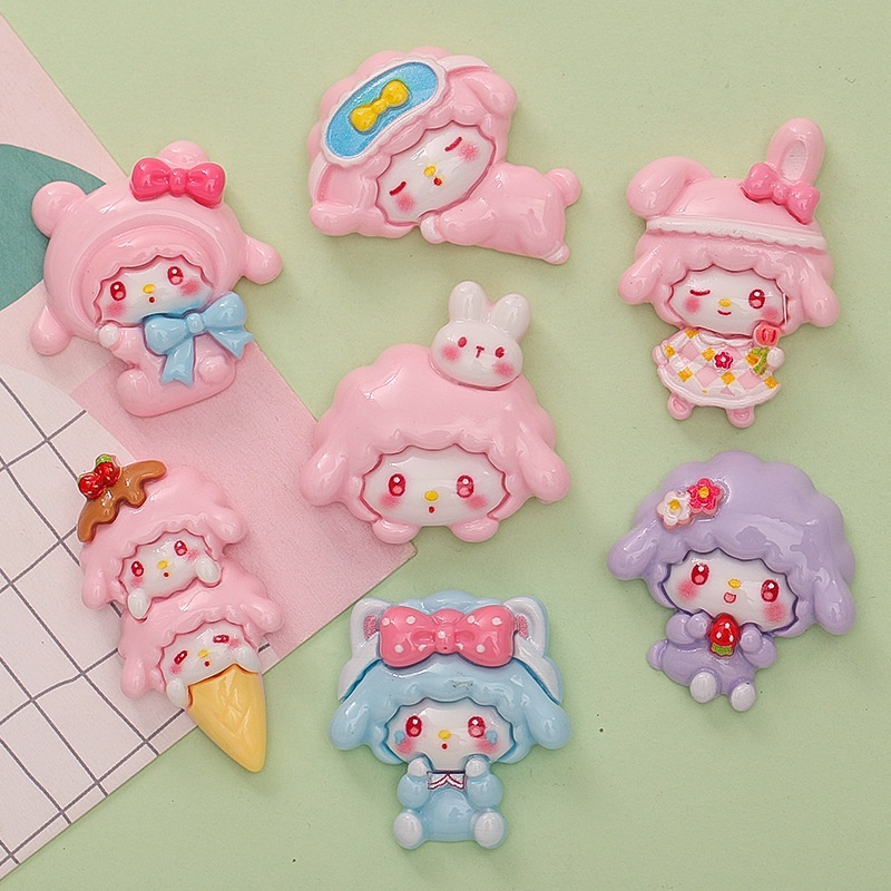 แผ่นกาวเรซิ่น รูปการ์ตูนแกะ ไอศกรีมน่ารัก แฮนด์เมด diy อุปกรณ์เสริม สําหรับติดตกแต่งตู้เย็น แก้วน้ํา แก้วน้ํา แก้วน้ํา