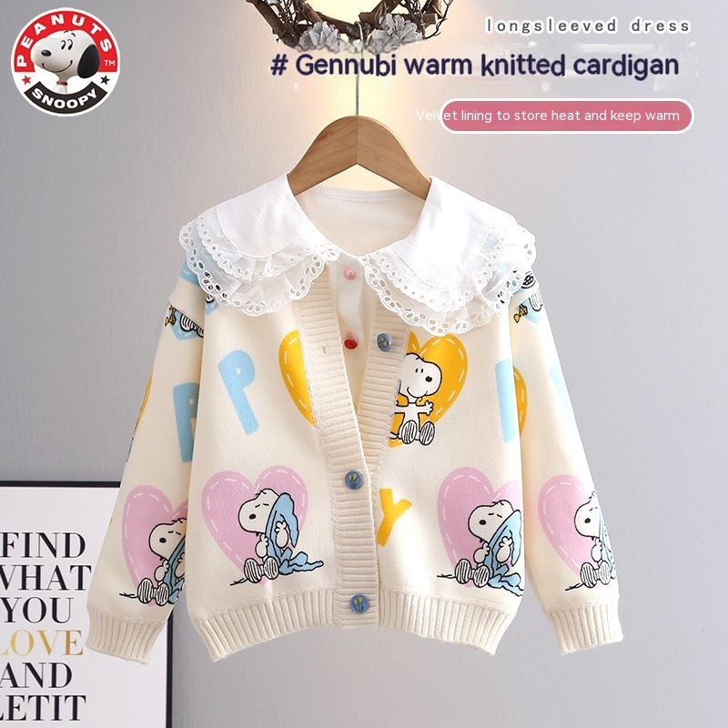 พร้อมส่ง~ เสื้อกันหนาวแขนยาว ผ้ากํามะหยี่ แบบหนา ลายสนูปปี้ แฟชั่นฤดูหนาว สําหรับเด็กผู้หญิง และเด็กผู้ชาย