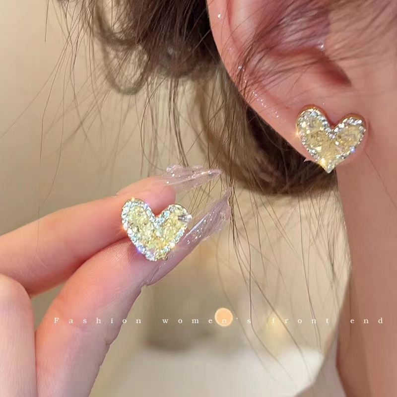 ต่างหูสตั๊ด เงิน S925 รูปหัวใจ ระดับไฮเอนด์ เรียบง่าย สําหรับผู้หญิง