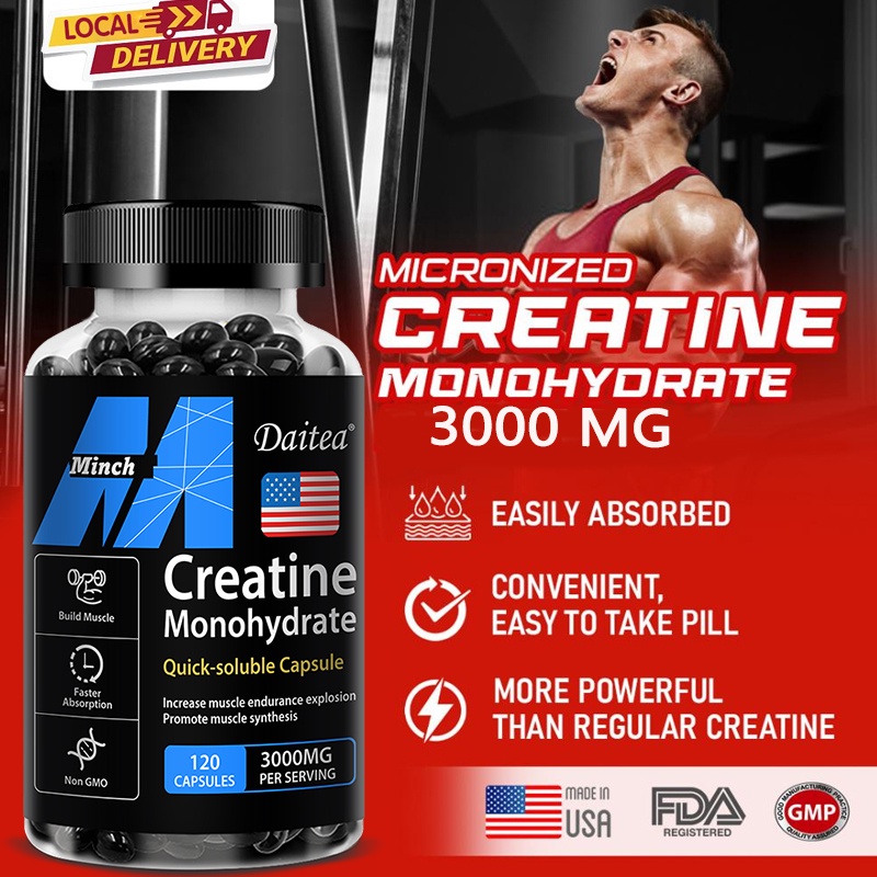 Creatine Monohydrate Supplement - ครีเอทีน บํารุงกล้ามเนื้อขั้นต้น - 3000 มก. ต่อหนึ่งแคปซูล 120 แคปซูล