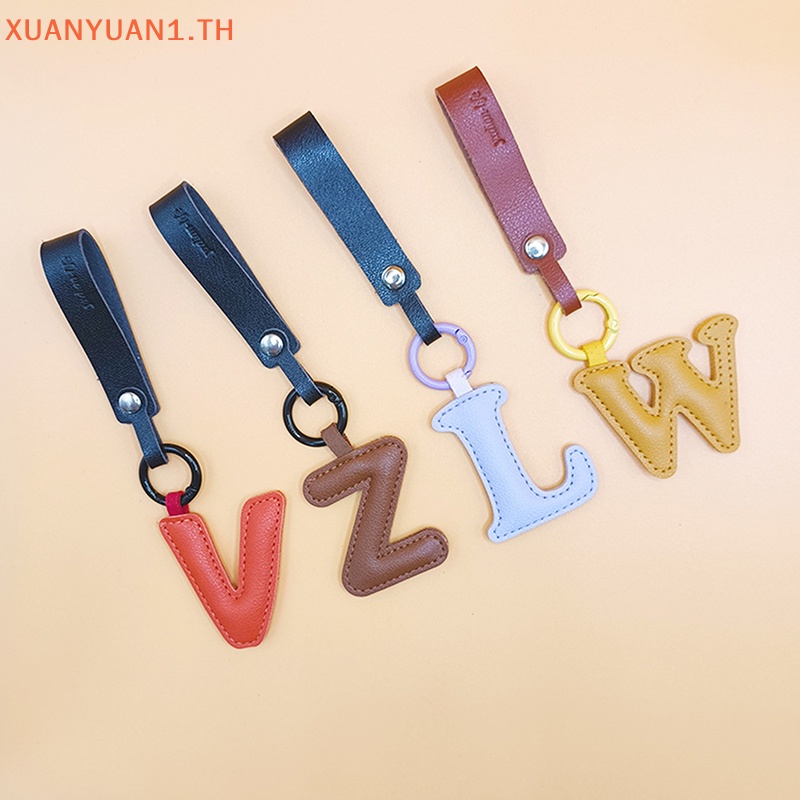 Xuan A To Z พวงกุญแจหนัง PU จี้ตัวอักษร สีแคนดี้ เรียบง่าย เครื่องประดับแฟชั่น สําหรับผู้หญิง