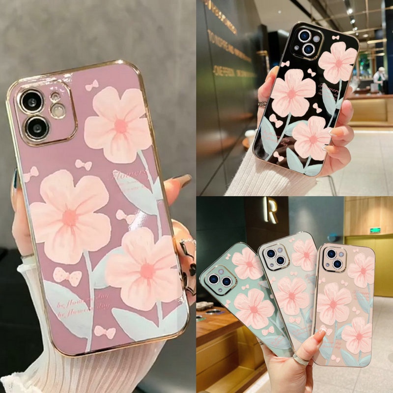 เคส Huawei Y7A Y6P Y9 Y9S Y7 P30 Pro Lite Prime 2019 2020 Nova 3i 5T 7 9 SE Y70 Plating Protect Camera Bowknot Flowers Soft Case