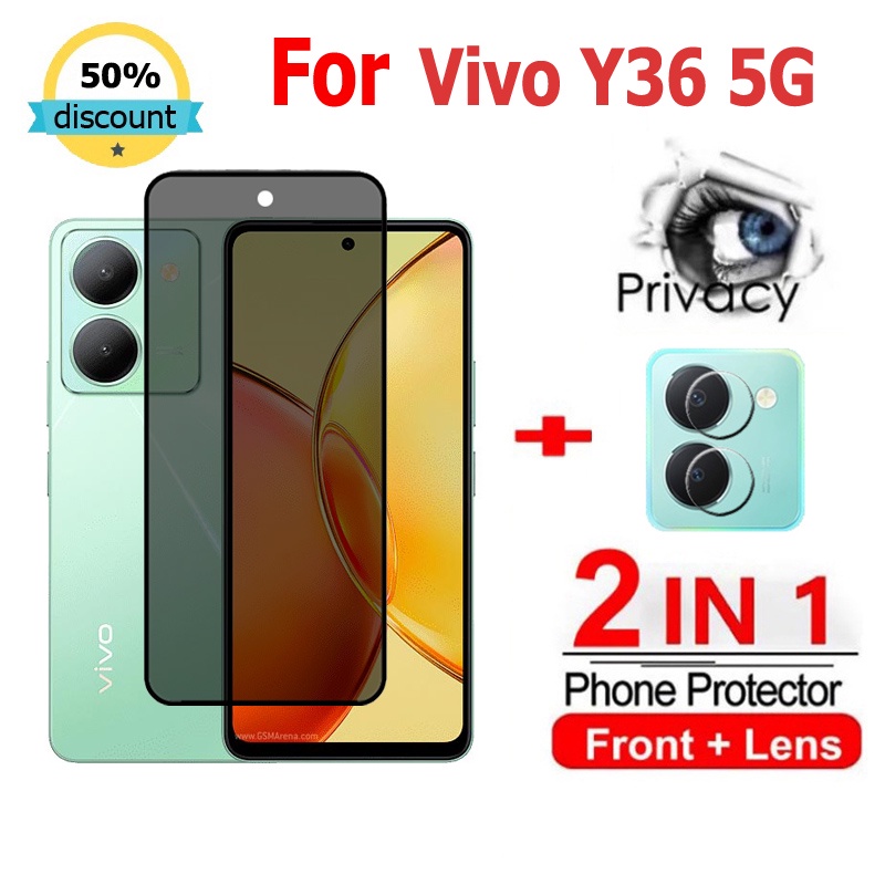2 in 1 ฟิล์ม Vivo Y36 ฟิล์มกระจกนิรภัยกันรอยหน้าจอ กันแอบส่อง เพื่อความเป็นส่วนตัว สําหรับ Vivo V27 