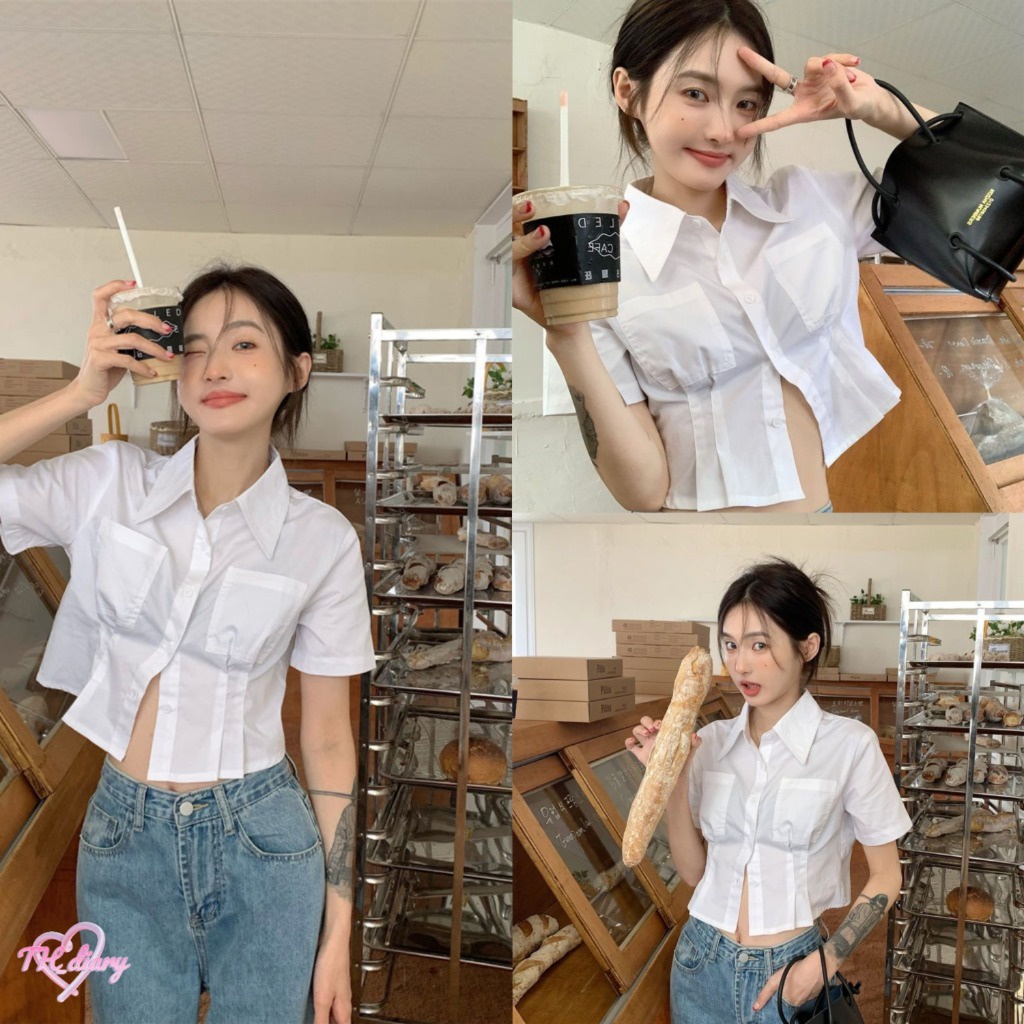 (จัดส่งจากกรุงเทพฯ) ฤดูร้อนรูปแบบใหม่ สไตล์วิทยาลัย แฟชั่น สไตล์สั้น เสื้อแขนสั้นผู้หญิง