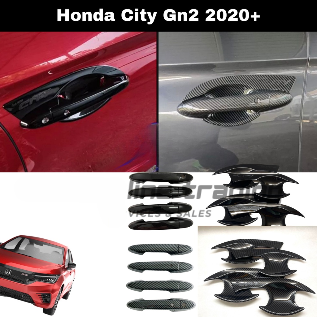 Honda City Gn2/HatchBack 2020-2026 คาร์บอนไฟเบอร์ Trim/Glossy สีดํามือจับประตู Protector Cover