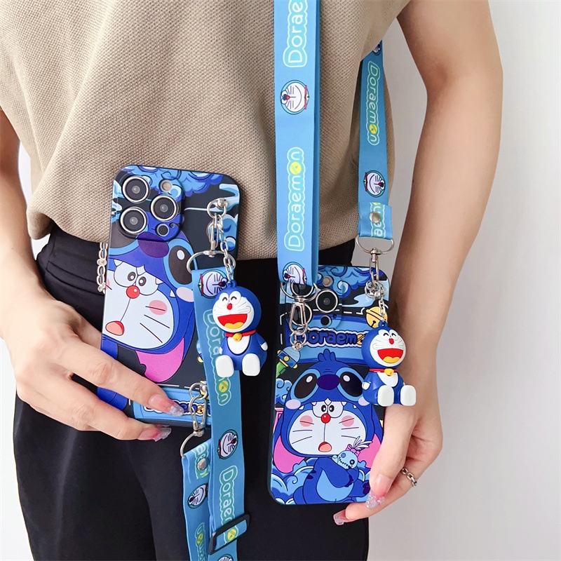 สําหรับ OPPO Reno 12 11F 8T 8Z 7Z 6Z 5 Realme Note 50 12X 11 10 Pro+ C63 C67 C65 C53 C55 C51 C61 C33 C21Y C25 C21 C11 C17 C15 C12 9i 7iเคสโทรศัพท์มือถือ ลายการ์ตูนโดเรม่อน พร้อมตุ๊กตา และสายคล้อง สําหรับ