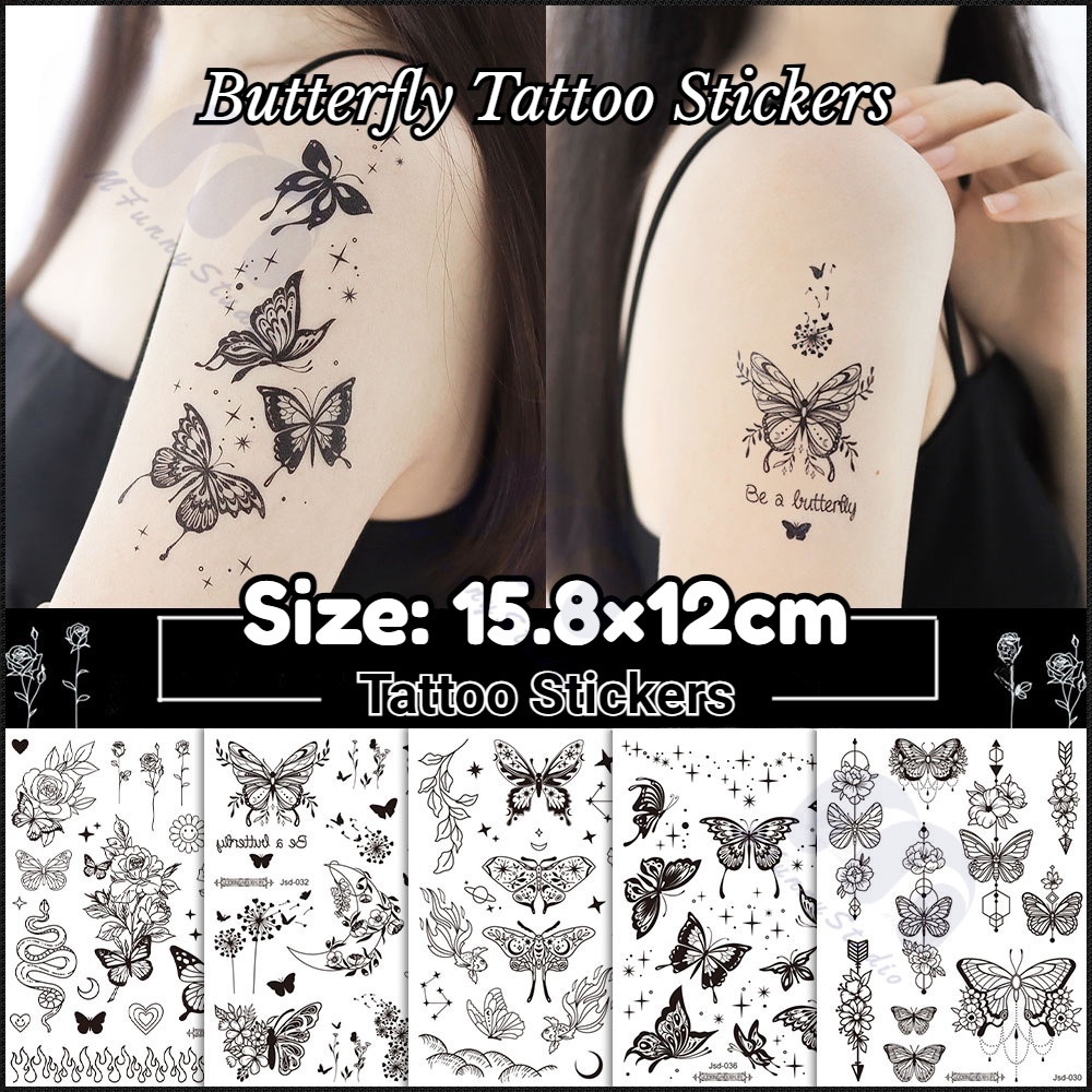 【MF Magic Tattoo】สติกเกอร์รอยสักชั่วคราว ลายผีเสื้อ ดอกไม้ เซ็กซี่ กันน้ํา 15 วัน