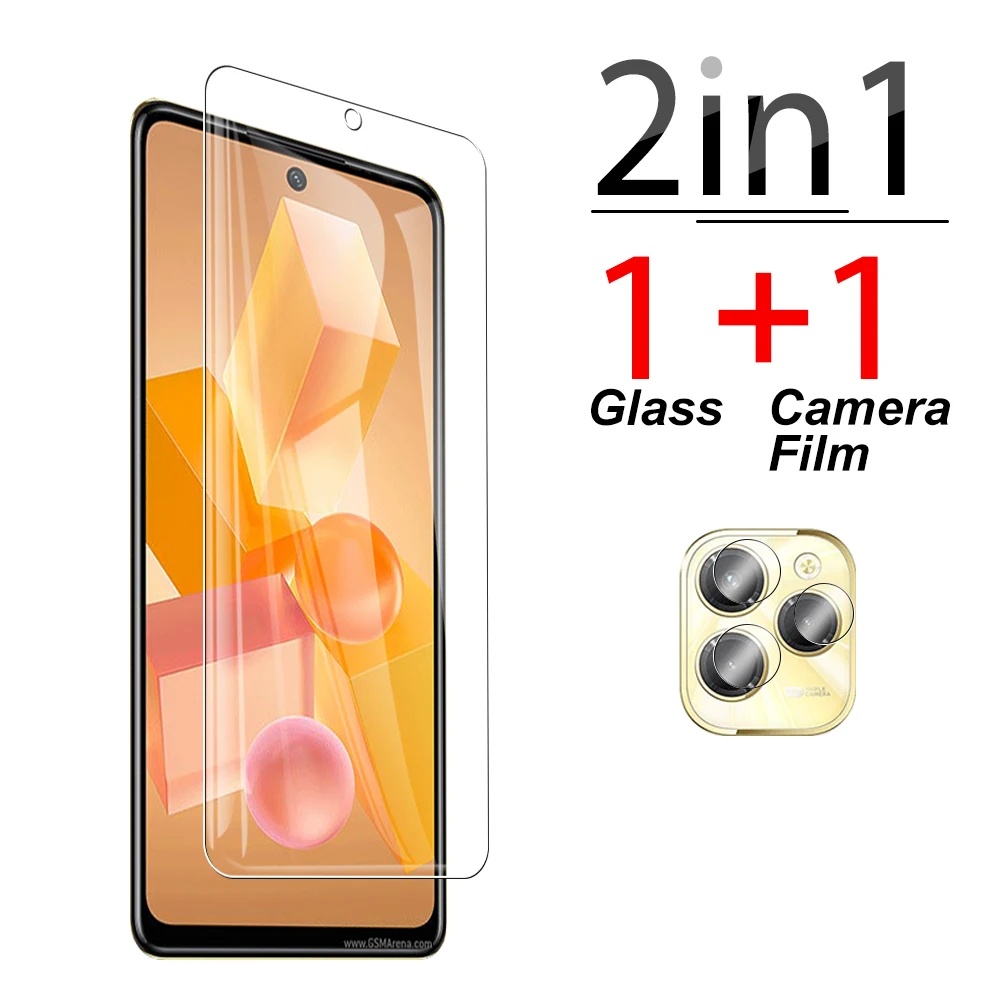 2in1 Infinix hot 40 pro 40i กระจกนิรภัยเต็มหน้าจอครอบคลุมฟิล์มกระจกนิรภัยเต็มยาง + ฟิล์มเลนส์กล้อง L