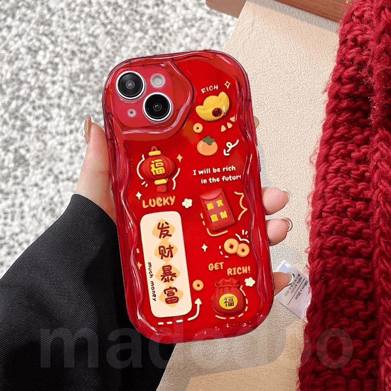 เคส New Year Samsung Galaxy S26 S25 S24 S23 Ultra S22 Plus S21 S20 FE 5G A11 A50 A30S A50S A10S A20S A20 A30 A31 A51 A71 4G A21S A02S A03S M11 Cute More Money Good Lucky Happy Get Rich Gold ingot Lantern Red packet 3D Doll Soft Phone Case NY 95 - รูปที่ 2