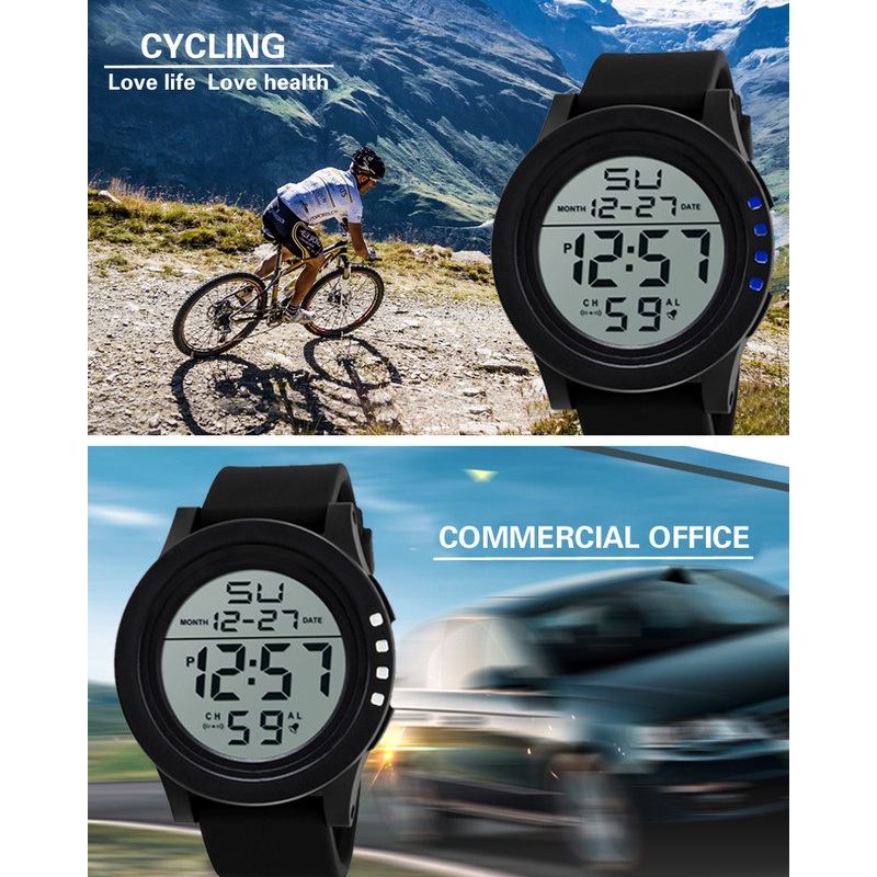 นาฬิกาข้อมืออิเล็กทรอนิกส์ สายซิลิโคน อเนกประสงค์ กันน้ํา หน้าปัดขนาดใหญ่ สําหรับผู้ชาย และนักเรียน
