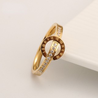 แหวนเหล็กไทเทเนียม รูปตัวเลขโรมัน ประดับเพชร สร้างสรรค์ แฟชั…