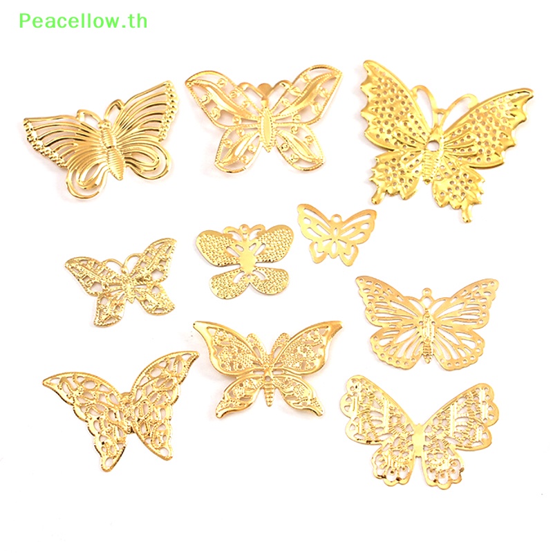 Peacellow ผีเสื้อกลวง สีทอง สําหรับทําเครื่องประดับ DIY 50 ชิ้น ต่อชุด