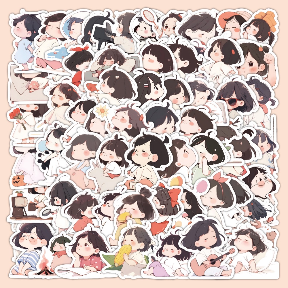 สติกเกอร์ ลายการ์ตูนเด็กผู้หญิงน่ารัก ขนาดเล็ก 63 ชิ้น สําหรับตกแต่งสมุด diy