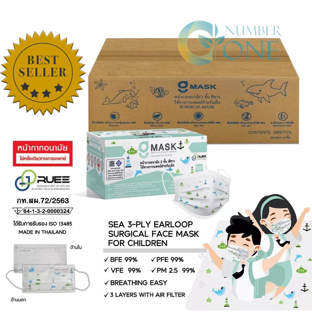 ยกลัง! ล็อตใหม่ ลายน่ารัก มีอย.G Mask Kid หน้ากากอนามัยสำหรับเด็ก แมสเด็ก 3ชั้น - 1 ลังบรรจุ 20กล่อง