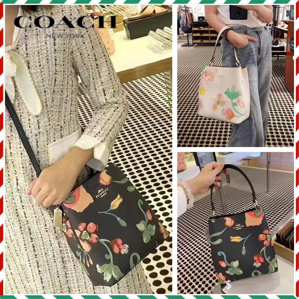 💕USA COACH กระเป๋าถือสตรีแฟชั่นกระเป๋าสะพายลายกลีบดอกไม้กระเป๋าสะพาย C8611 C8609