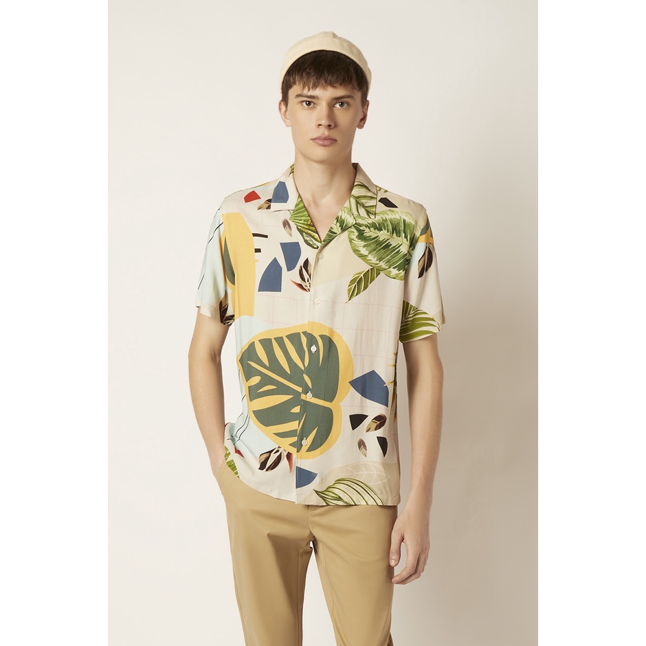 ESP เสื้อเชิ้ตฮาวายลายทรอปิคอล ผู้ชาย | Tropical Print Hawaiian Shirt | 03752