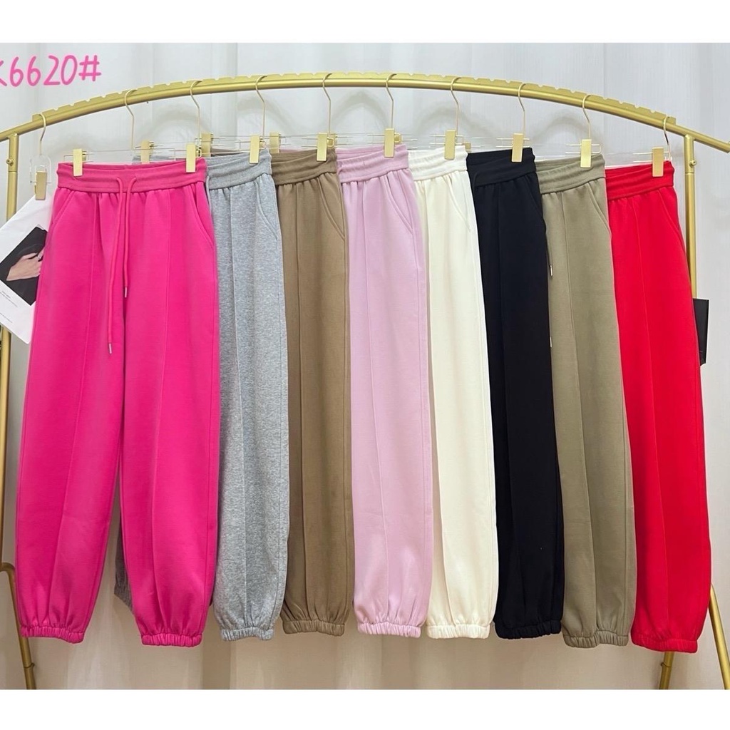 A&K#6620 กางเกงวอมขาจั้มสีพื้น