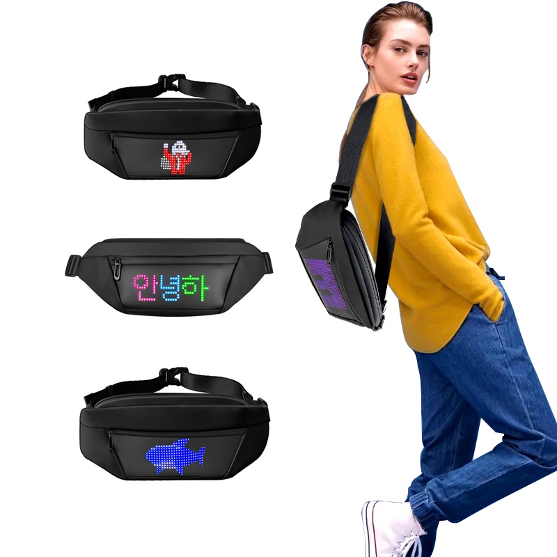 Led Fanny Packs พร้อมจอแสดงผล LED โปรแกรมกระเป๋าสะพายข้างวิ่งกระเป๋าคาดเอวกระเป๋าเป้สะพายหลัง DIY, หน้าจอพิกเซลจอแสดงผล LED, กระเป๋าเป้สะพายหลังสําหรับทั้งชายและหญิง