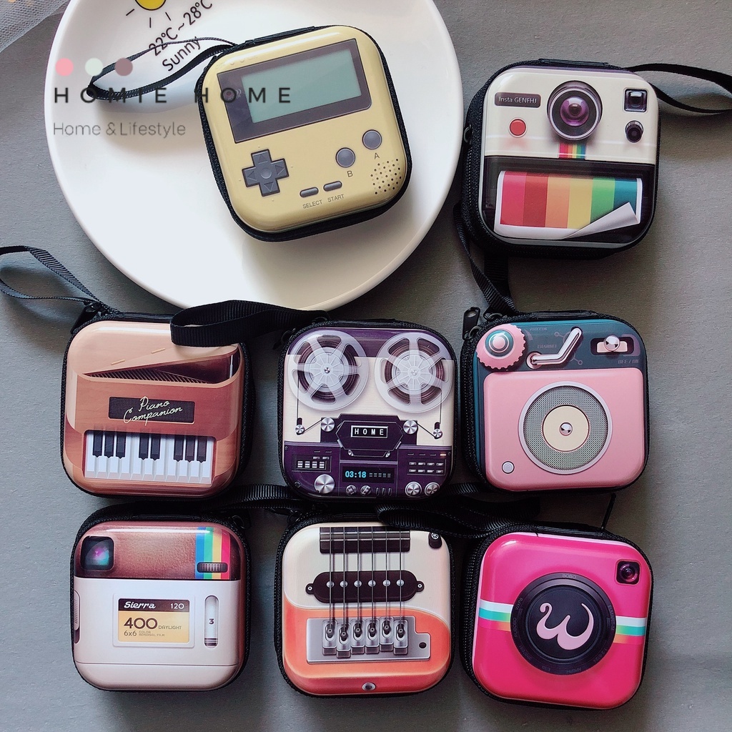 HH-460 กระเป๋าใส่หูฟัง กระเป๋าใส่เหรียญ ลายวินเทจสุดคูล วัสดุคุณภาพดี พร้อมส่ง