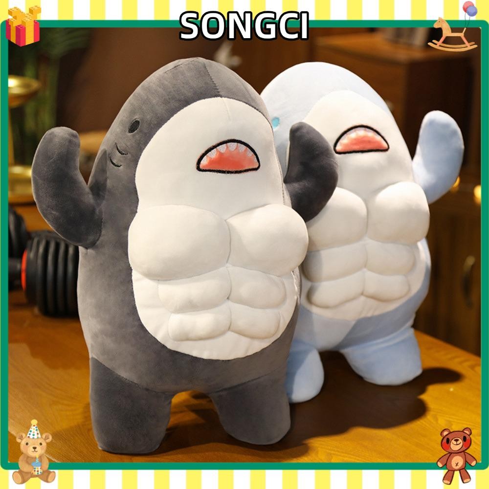 Songci Shark ตุ๊กตาตุ๊กตา, ของขวัญ 45 ซม.กล้ามเนื้อ Shark ของเล่นตุ๊กตา, น่ารักทํางานตุ๊กตาของเล่นการ์ตูนสําหรับแฟนสาว