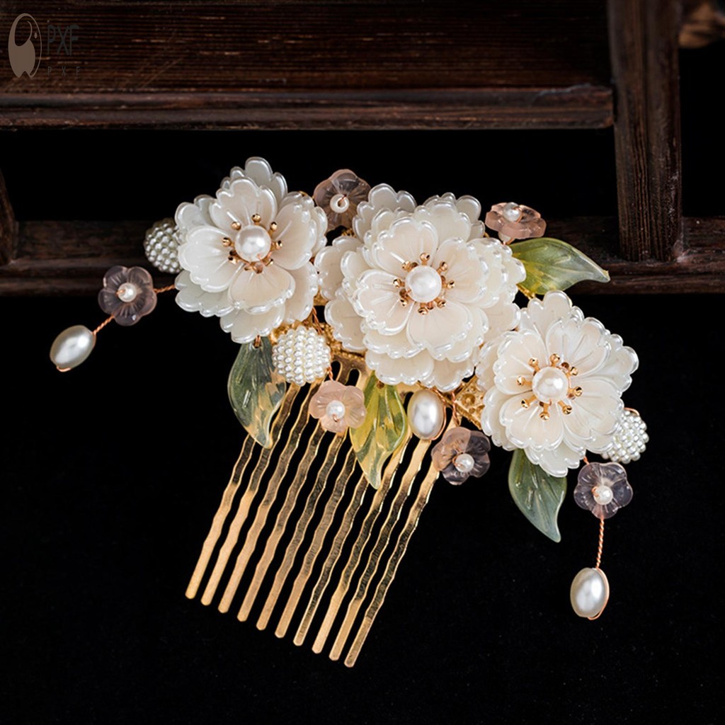 เครื่องประดับผมดอกไม้สําหรับผู้หญิง Camellia กิ๊บติดผมดอกไม้สีขาว Hairpin หวีด้านข้าง
