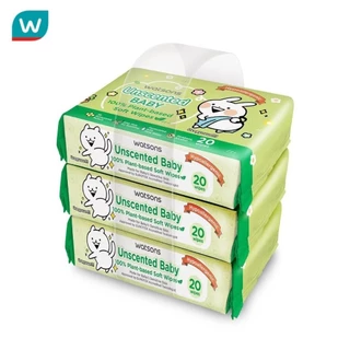 Watsons วัตสัน x Usagyuuun อันเซ้นต์เท็ด เบบี้ 100 อีโค่-เฟรนด์ลี่ ซอฟท์ ไวพ์ 20 แผ่น x 3 แพ็