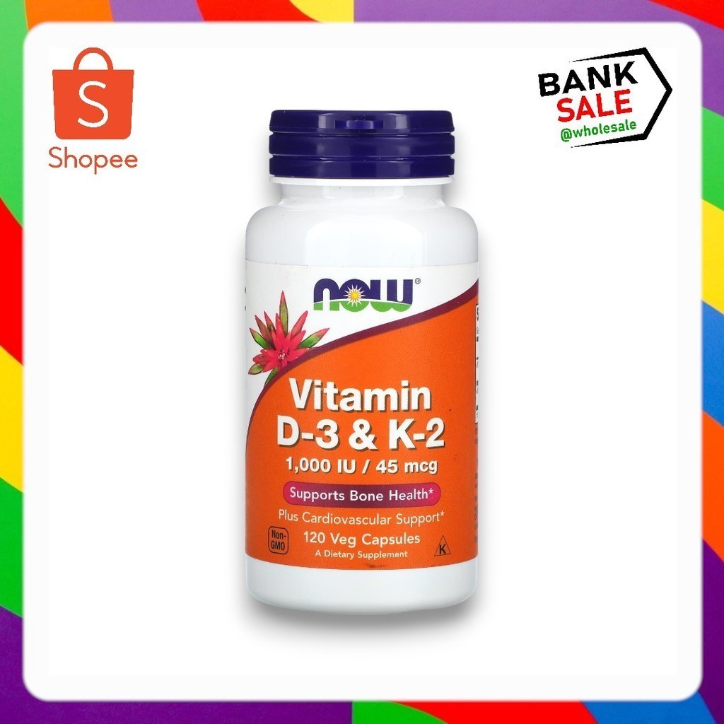📢พร้อมส่ง 🔔 NOW Foods, Vitamin D-3 & K-2, 120 Veg Capsules