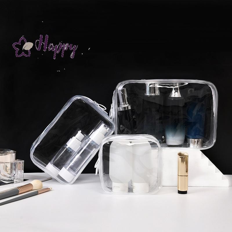 <Happybay> กระเป๋าเครื่องสําอางใส PVC ผู้หญิงซิปกระเป๋าแต่งหน้าใสกรณีความงาม Travel Make Up Organizer Storage Bath Toiletry Wash Bag ลดราคา